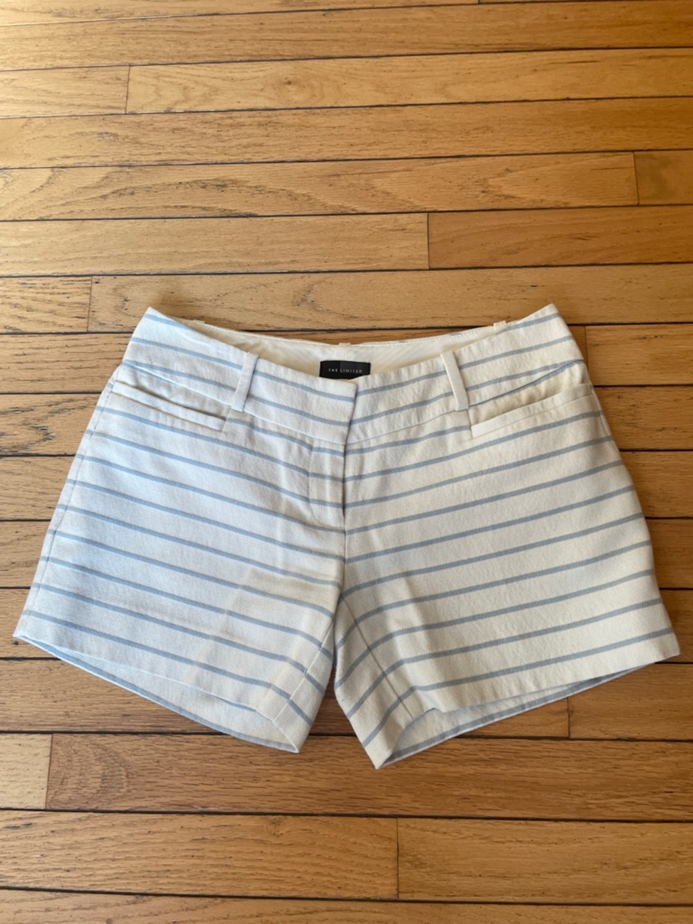 The Limited White and Light Blue Striped Tailored Shorts